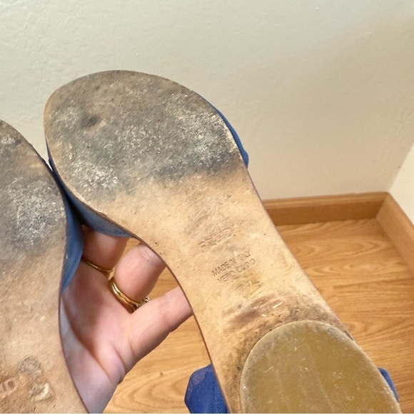 Fendi Flats Sandals Suede & Chiffon Tulle Mesh Ankle Wrap Bow Size EU 37 US 7 - Picture 7 of 11